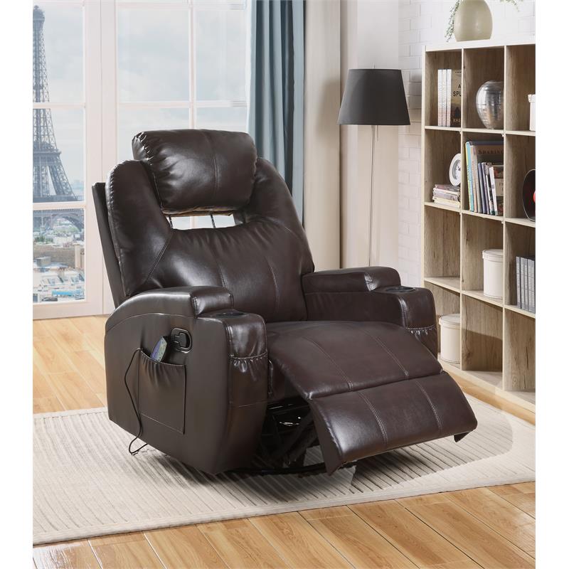 ACME Waterlily Rocker Recliner with Motion Swivel in Brown  Faux Leather