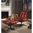 ACME Gandy Tufted Swayback Chair with Ottoman in Antique Red Top Grain Leather