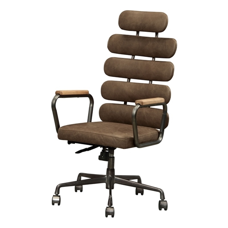 ACME Calan Leather High Back Adjustable Swivel Office Chair in Brown