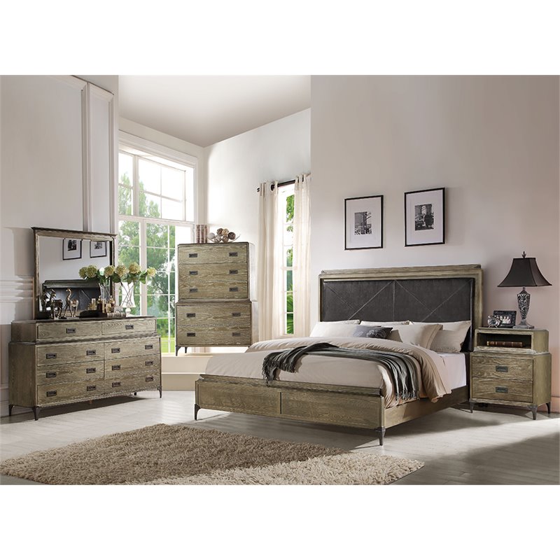 ACME Athouman 2 Drawer Wooden Nightstand with Compartment in Weathered Oak
