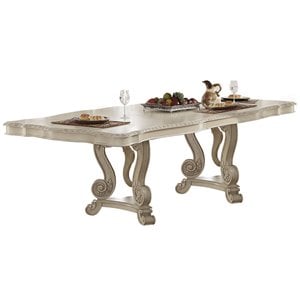 ACME Ragenardus Wooden Extendable Pedestal Dining Table in Antique White