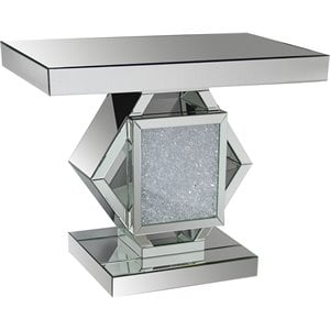 acme nowles rectangular mirrored console table in silver