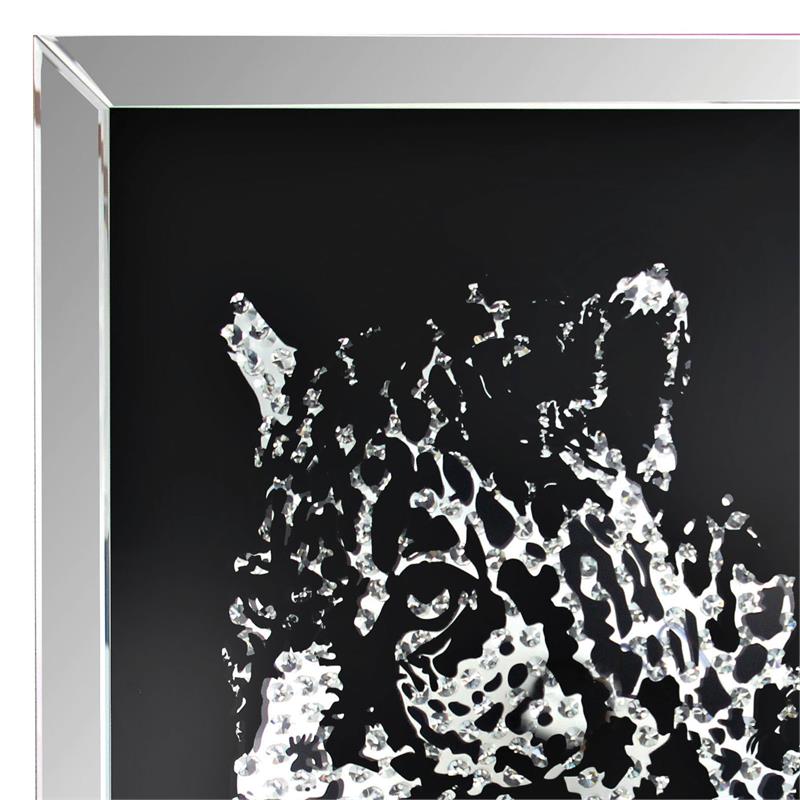 ACME Talisha Glass Square Wall Art in Mirrored and Faux Crystal Leopard