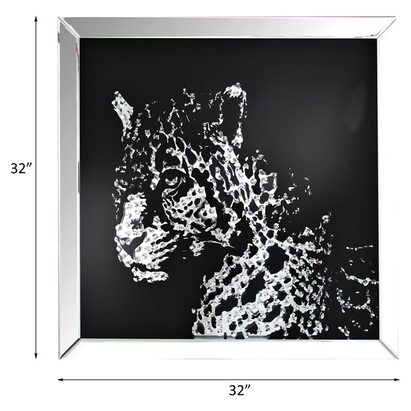 ACME Talisha Glass Square Wall Art in Mirrored and Faux Crystal Leopard