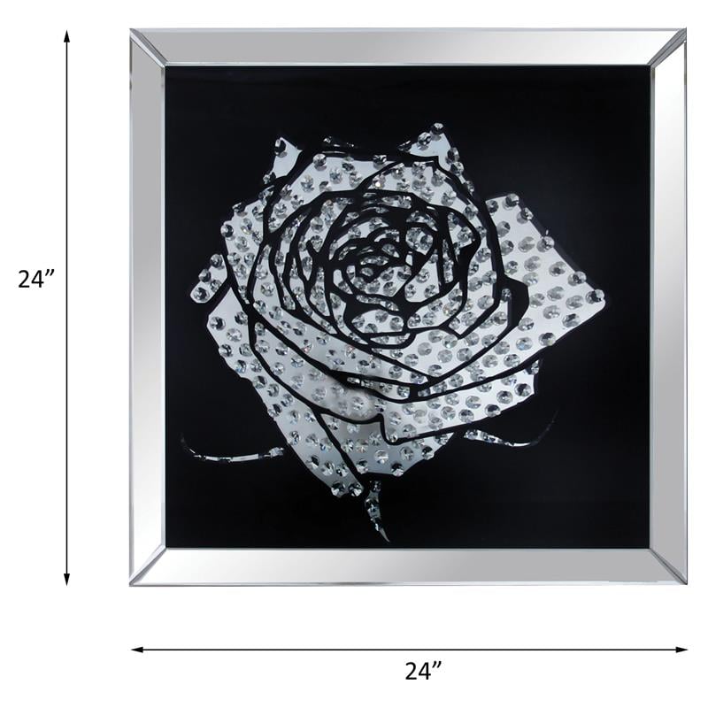 ACME Talisha Glass Square Wall Art in Mirrored and Faux Crystal Rose