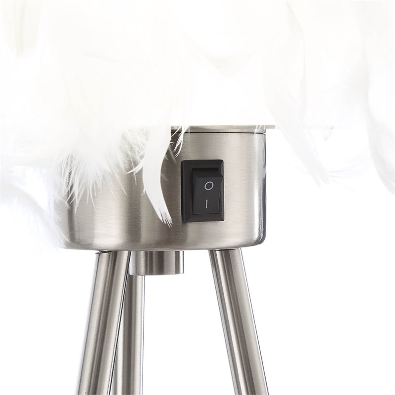 ACME Theodosia Feather Table Lamp with Metal Base in White and Nickel