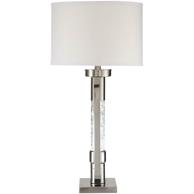 ACME Sinkler Metal Base Table Lamp with Glass Tube in Sand and Nickel