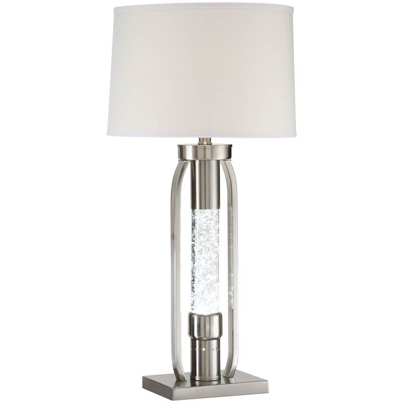 ACME Sinkler Metal Base Table Lamp with Glass Tube in Sand and Nickel