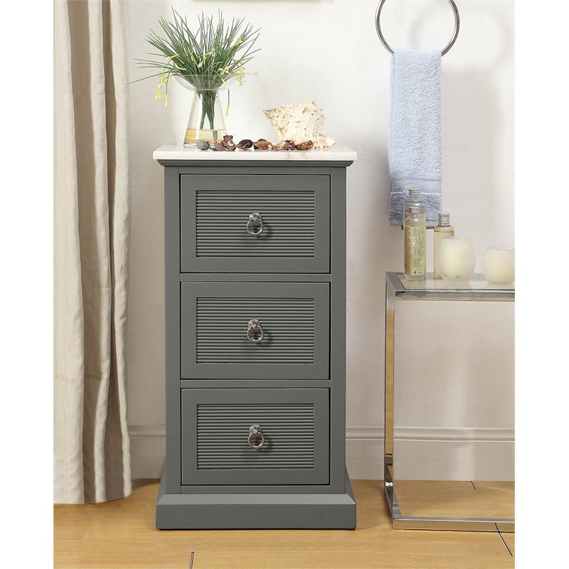 ACME Swart Wooden Rectangular 3-Drawer Cabinet with Marble Top in White and Gray