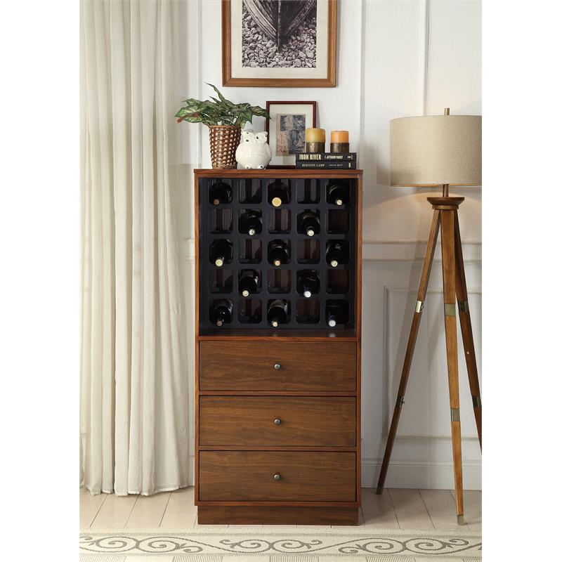 ACME Wiesta Engineered Wood Wine Cabinet with 3 Drawers in Walnut
