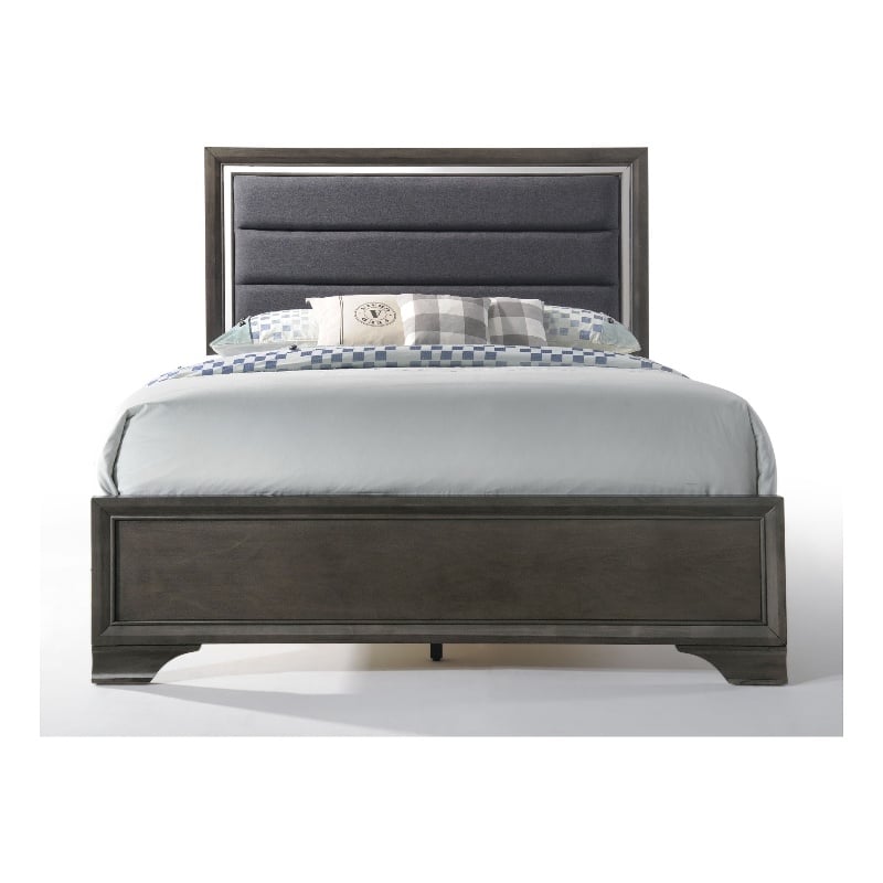 ACME Carine II Wooden Upholstered King Panel Bed in Gray