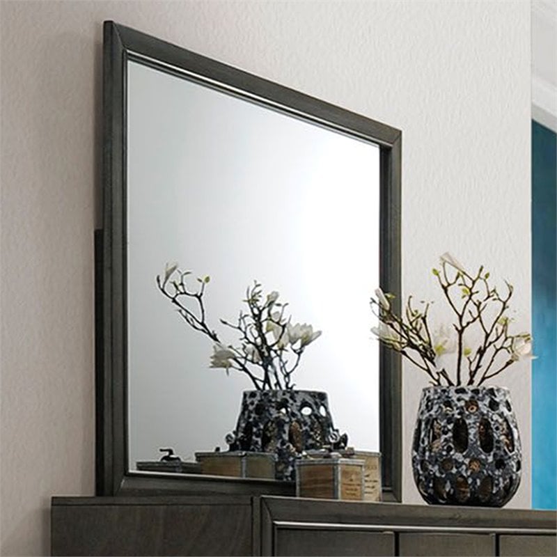 ACME Carine Wooden Frame Mirror in Gray