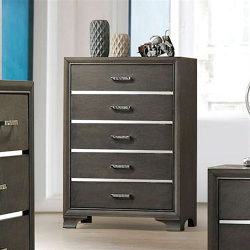 ACME Carine 5 Drawer Wooden Chest in Gray