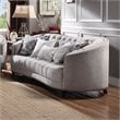 ACME Saira Button Tufted Sofa with 5 Pillows in Light Gray Fabric