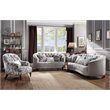 ACME Saira Tufted Accent Chair with 1 Pillow in Light Gray and Blue Fabric