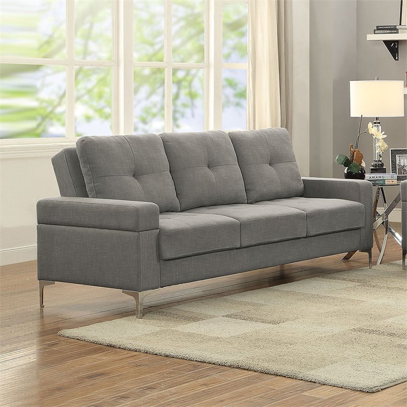 ACME Dorian Linen Fabric Tufted Adjustable Sleeper Sofa in Gray