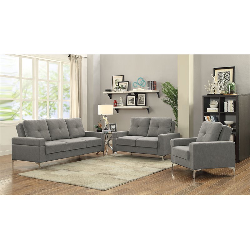 ACME Dorian Linen Fabric Tufted Adjustable Sleeper Sofa in Gray