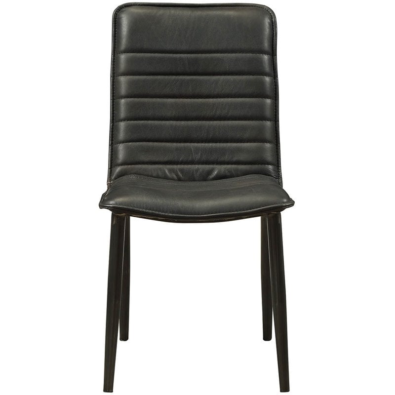 ACME Hosmer Leather Dining Side Chair in Antique Black (Set of 2)