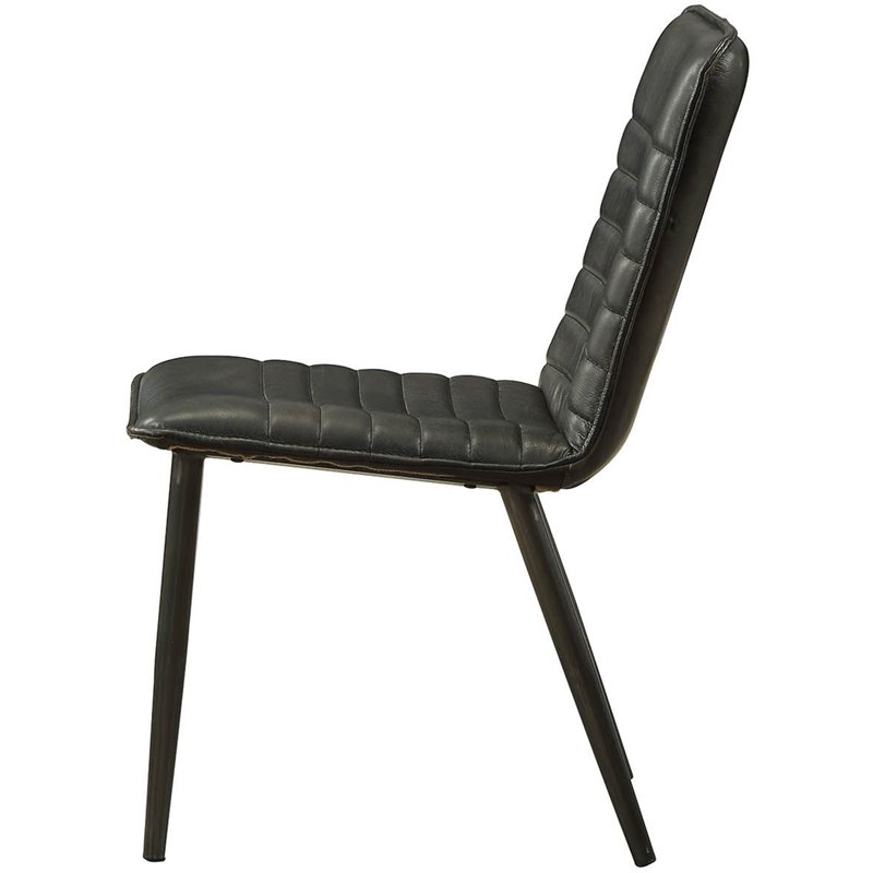 ACME Hosmer Leather Dining Side Chair in Antique Black (Set of 2)