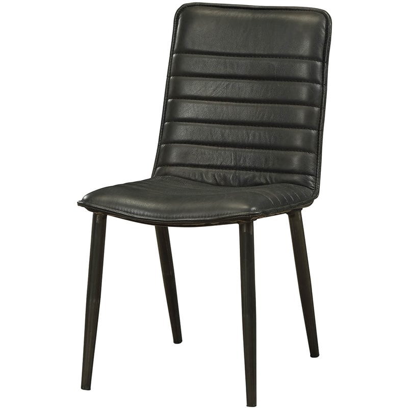 ACME Hosmer Leather Dining Side Chair in Antique Black (Set of 2)