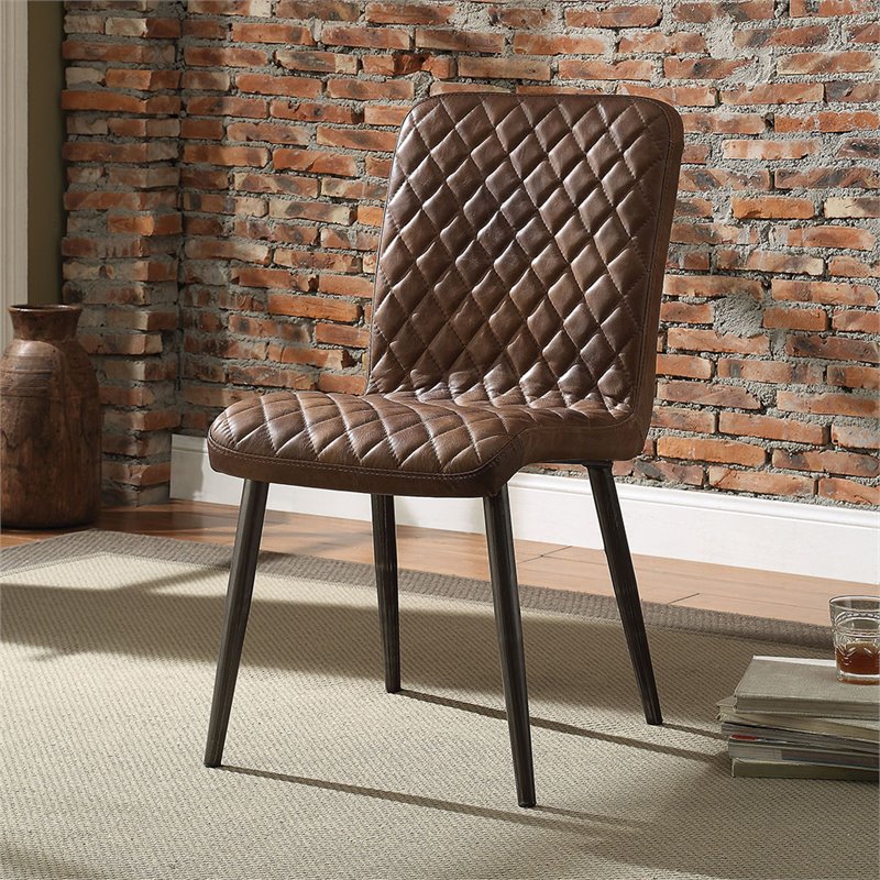 ACME Millerton Leather Dining Side Chair in Chocolate (Set of 2)