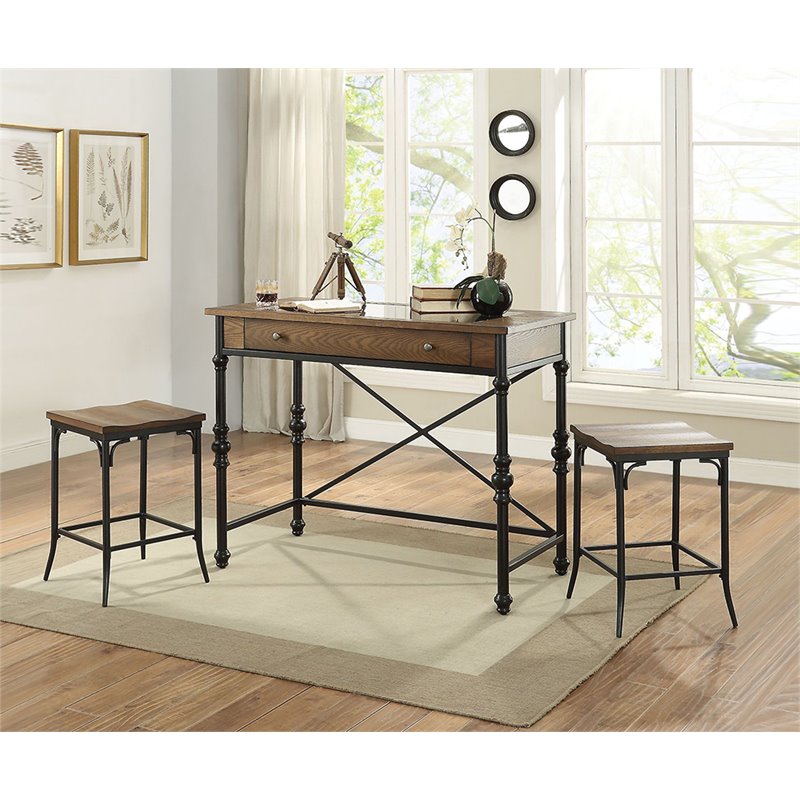 ACME Jalisa 1-Drawer Glass Top Wooden Bar Table in Walnut and Black
