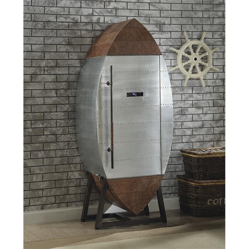 ACME Brancaster Wine Cooler Cabinet in Retro Brown and Aluminum
