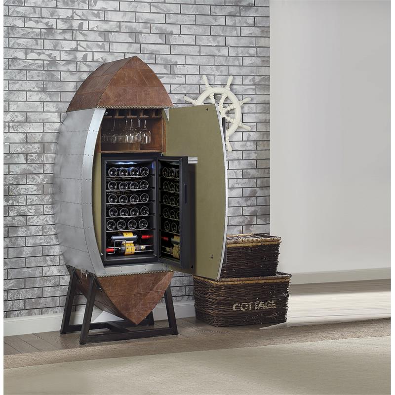 ACME Brancaster Wine Cooler Cabinet in Retro Brown and Aluminum