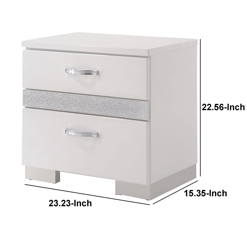 ACME Naima II Wood and Metal 2-Drawers Bedroom Nightstand in White