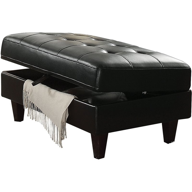 ACME Nate Faux Leather Tufted Storage Ottoman in Black - 50268