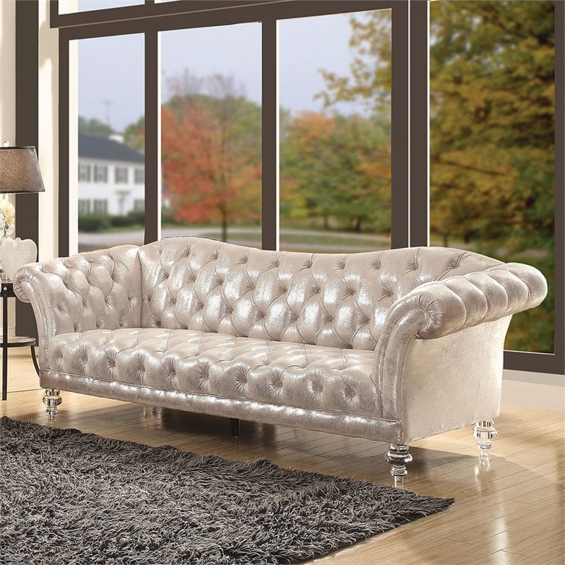 ACME Dixie Tufted Sofa in Metallic Silver | BushFurnitureCollection.com