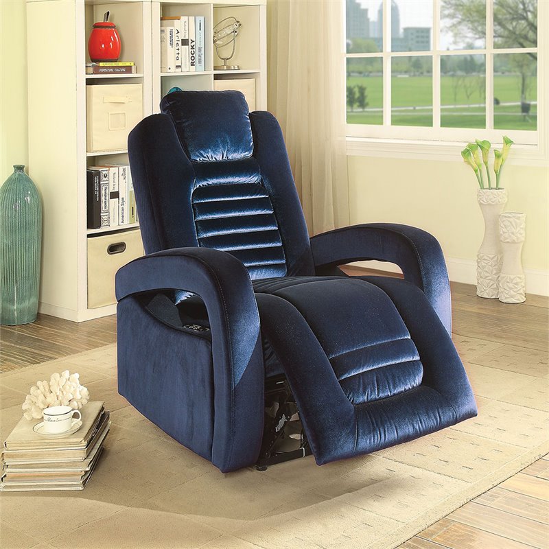 ACME Benjamin Velvet Power Motion Recliner in Blue