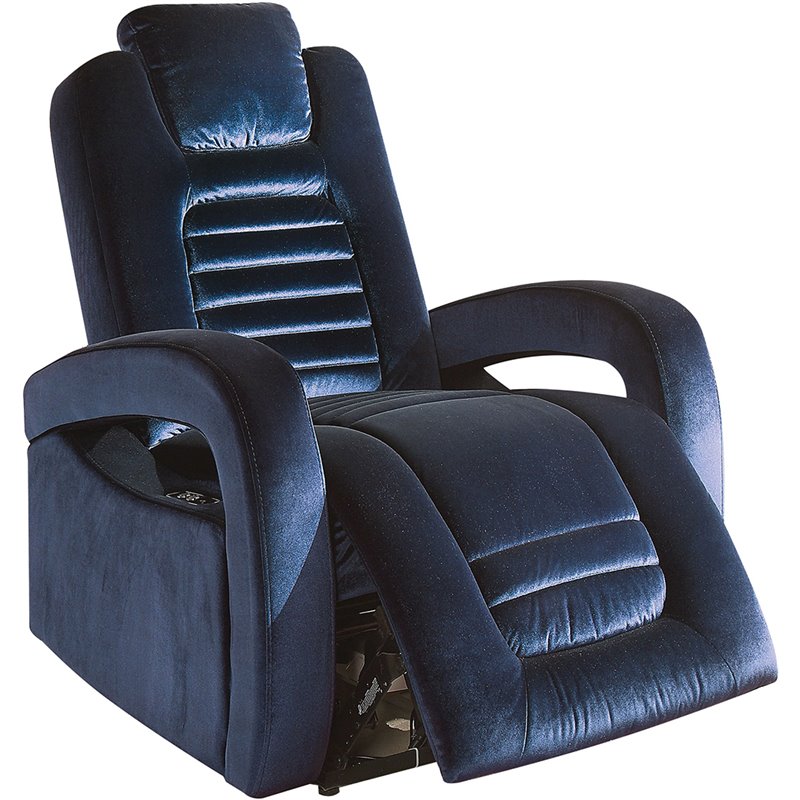 ACME Benjamin Velvet Power Motion Recliner in Blue