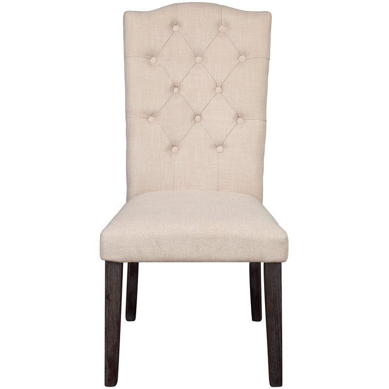 ACME Gerardo Fabric Tufted Dining Side Chair in Beige and Weathered Espresso