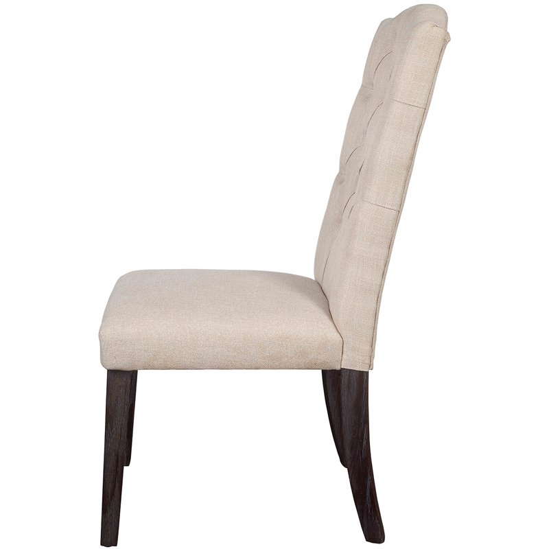 ACME Gerardo Fabric Tufted Dining Side Chair in Beige and Weathered Espresso