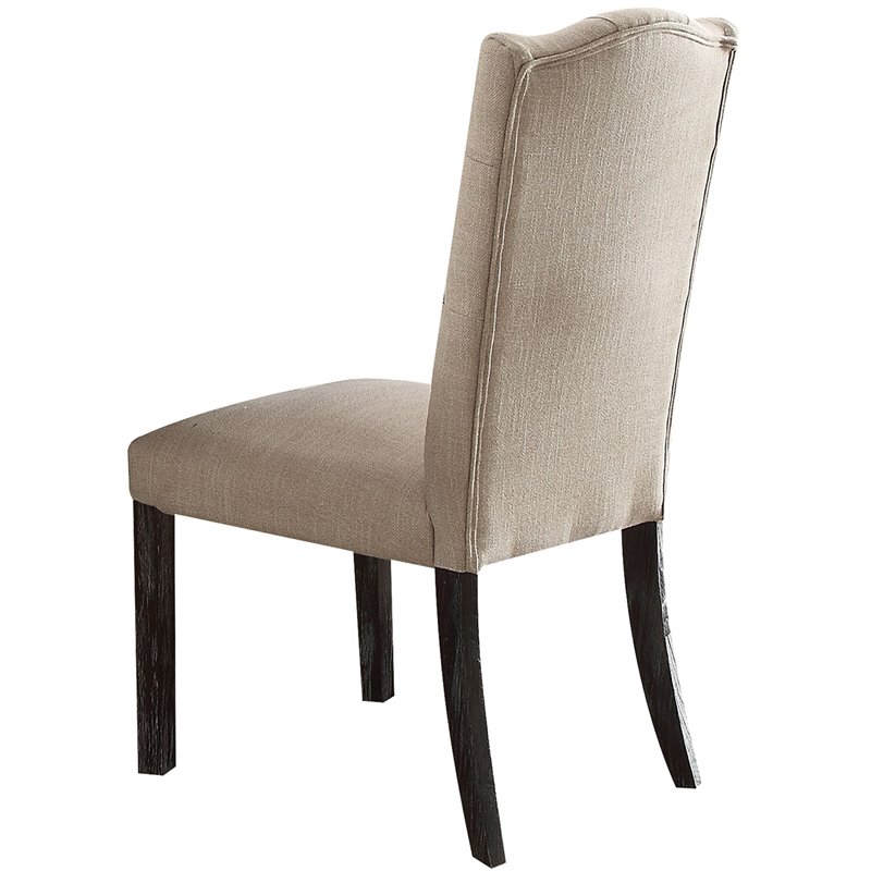 ACME Gerardo Fabric Tufted Dining Side Chair in Beige and Weathered Espresso