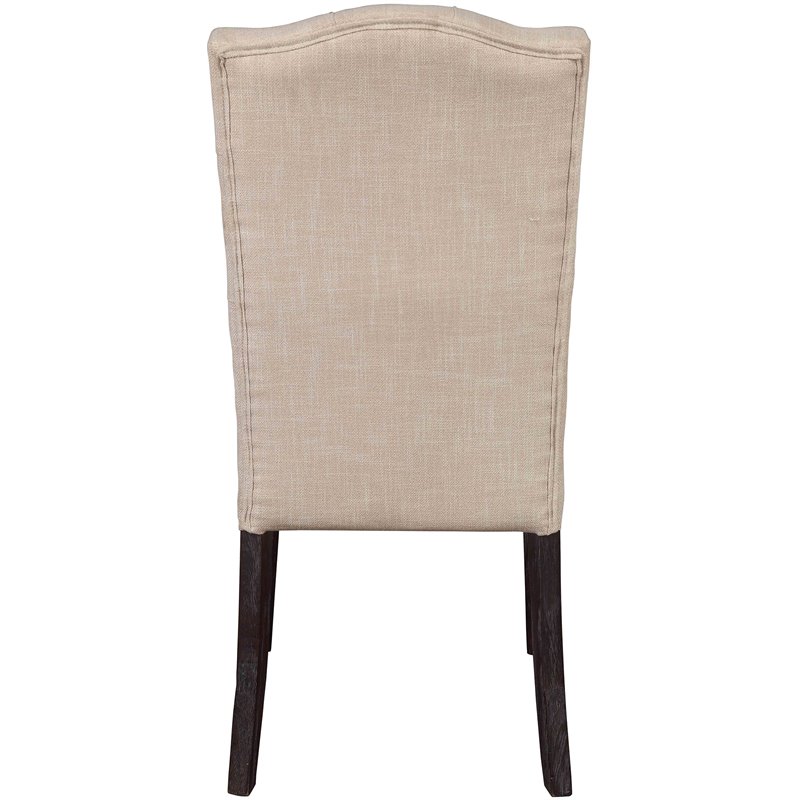 ACME Gerardo Fabric Tufted Dining Side Chair in Beige and Weathered Espresso