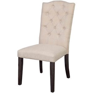 ACME Gerardo Fabric Tufted Dining Side Chair in Beige and Weathered Espresso
