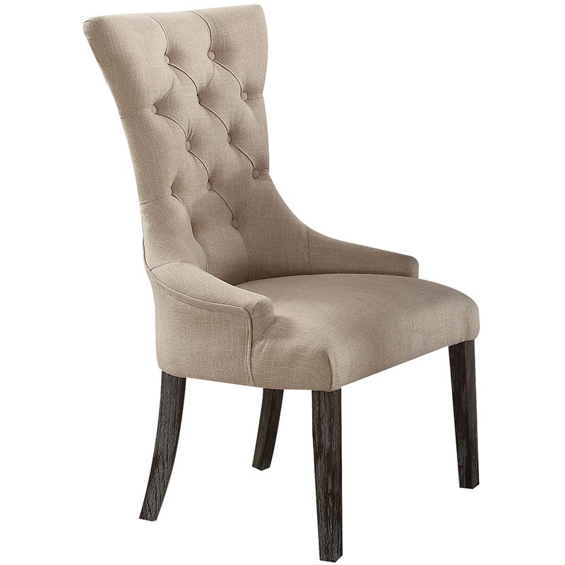 ACME Gerardo Fabric Tufted Dining Side Chair in Beige and Weathered Espresso