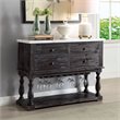 ACME Gerardo 4-Drawer Wooden Marble Top Server in White and Weathered Espresso