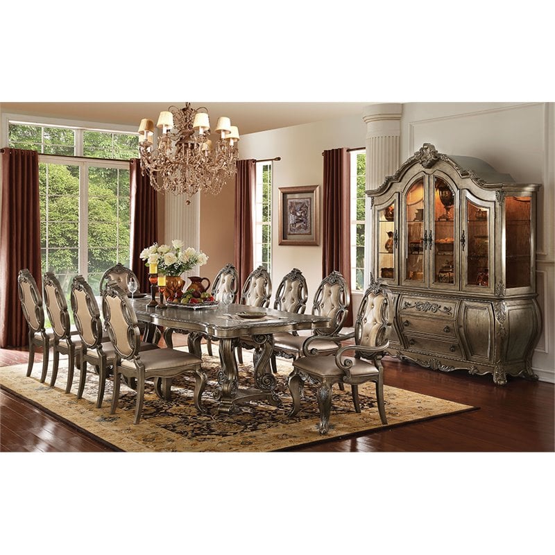 ACME Ragenardus Faux Leather Dining Side Chair in Champagne Oak Set of 2