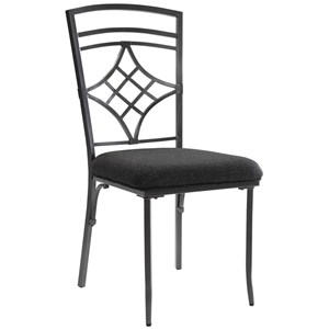 acme burnett metal frame upholstered dining side chair in black and dark gray