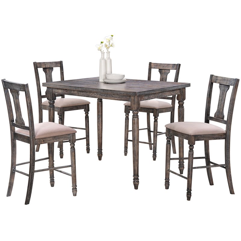Acme Wallace 5 Piece Counter Height Dining Set In Weathered Gray 71475