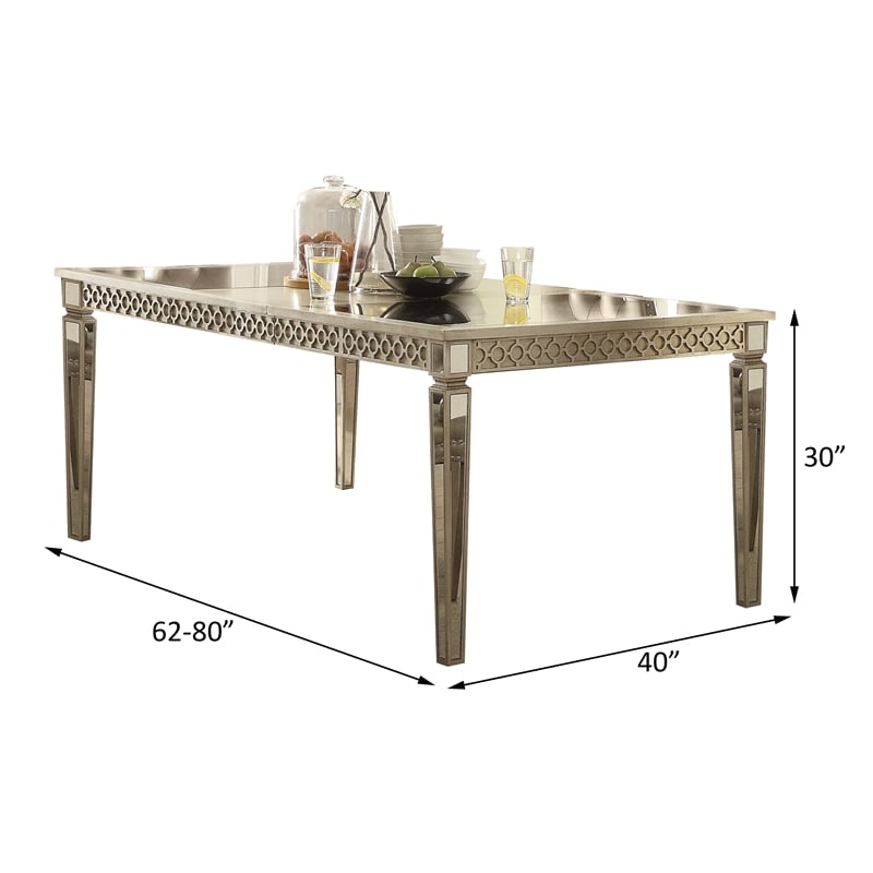 ACME Kacela Rectangular Wood Extendable Dining Table in Champagne and Mirrored