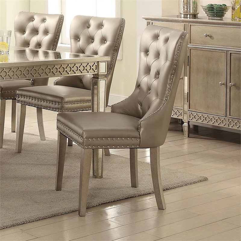 ACME Kacela Faux Leather Tufted Dining Side Chair in Champagne Brown