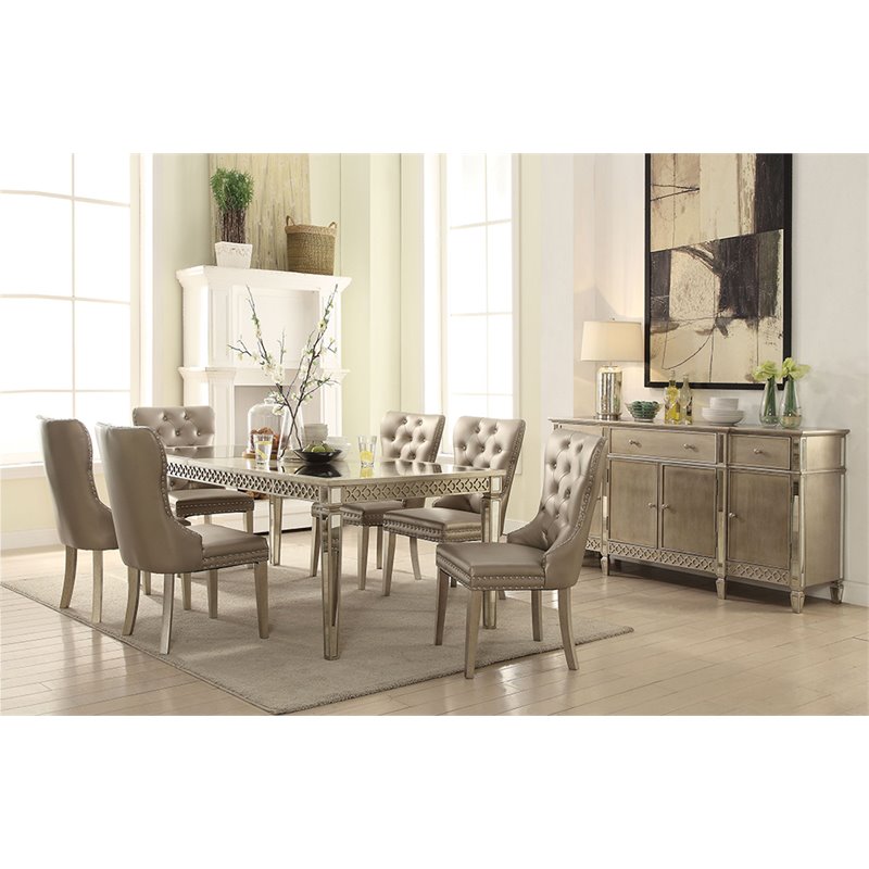 ACME Kacela Faux Leather Tufted Dining Side Chair in Champagne Brown