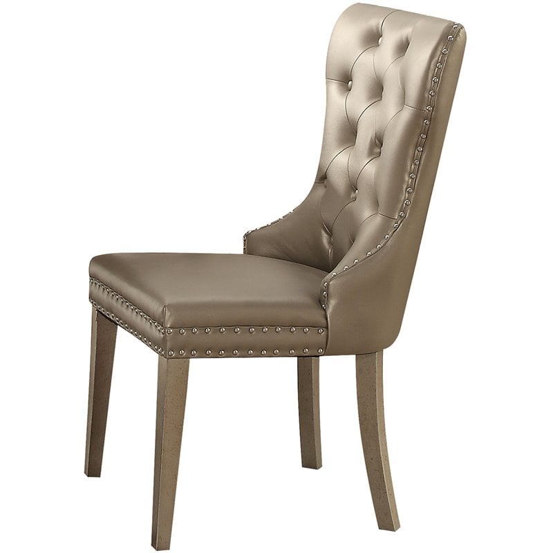 ACME Kacela Faux Leather Tufted Dining Side Chair in Champagne Brown