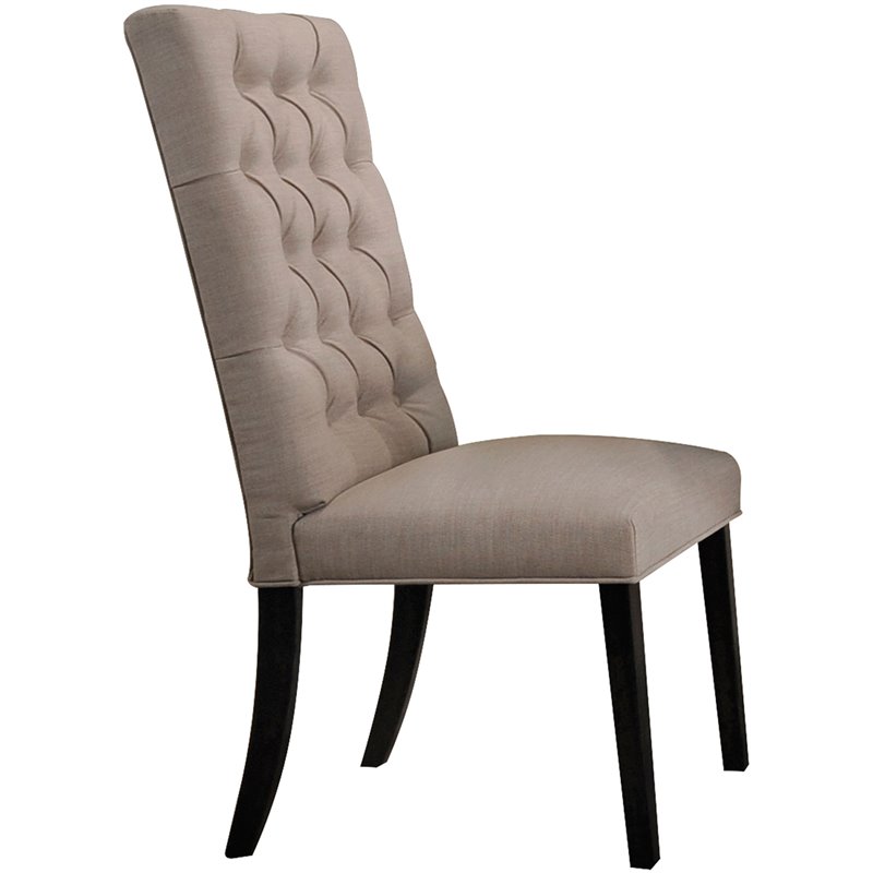 ACME Morland Linen Fabric Tufted Parson Dining Side Chair in Tan and Black