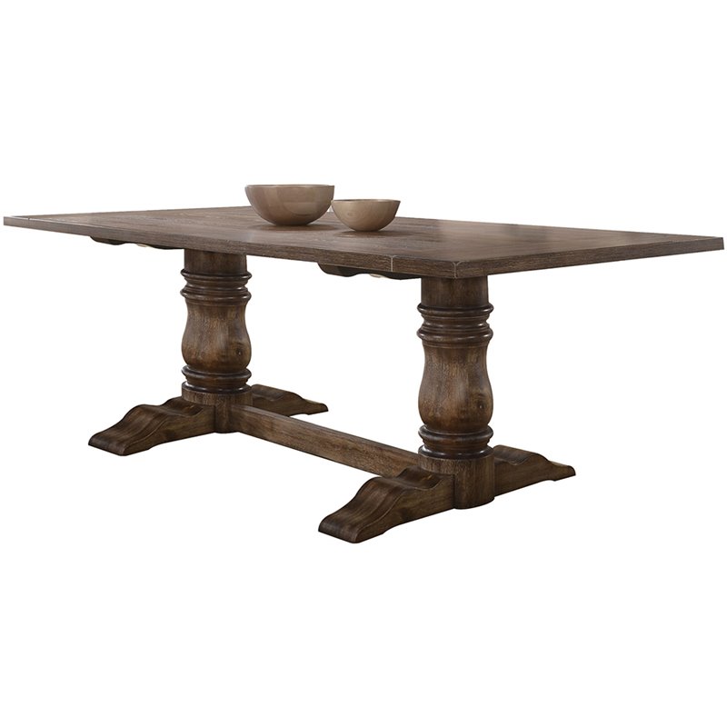 ACME Leventis Trestle Dining Table in Weathered Oak | Cymax Business