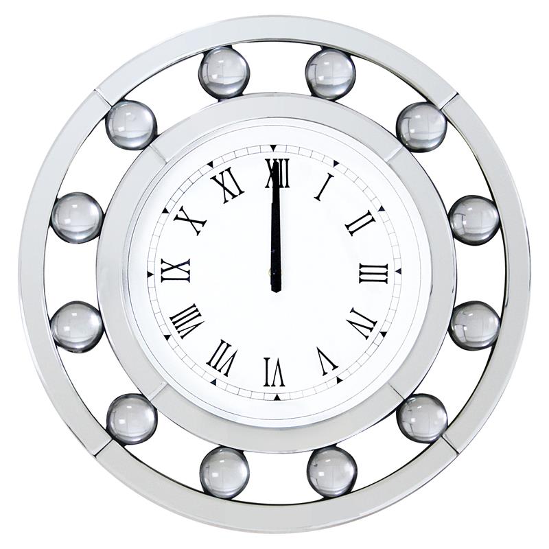 ACME Boffa Round Wall Clock with Circular Floating Crystal in Mirrored
